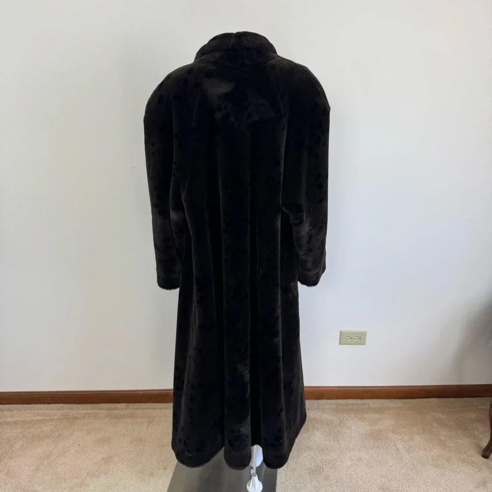 Evan Picone Neiman Marcus Vintage Black Faux Fur Leopard Coat Sz 8